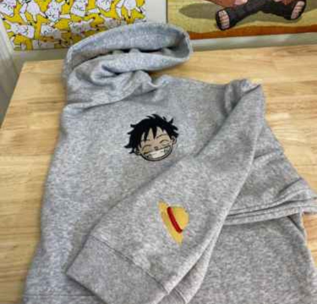 Luffy Embroidered Sweatshirt β No Hat Luffy with Straw Hat Sleeve Design