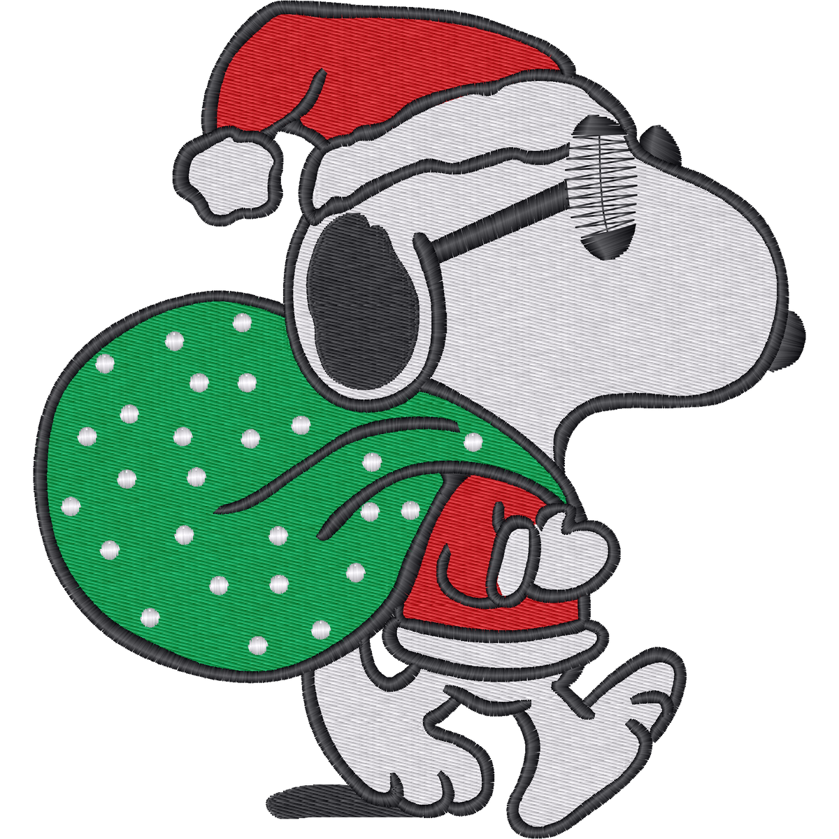 Snoopy Santa Sack machine embroidery stitch preview