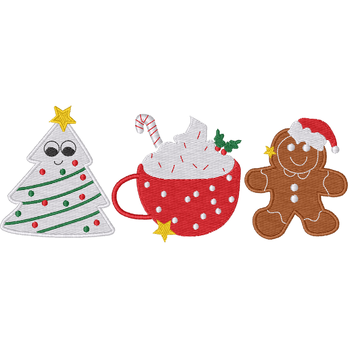 Christmas Tree Cocoa and Gingerbread machine embroidery stitch preview