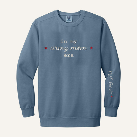 In My Army Mom Era Embroidered Sweatshirt – Comfort Colors Crewneck in Blue Jean