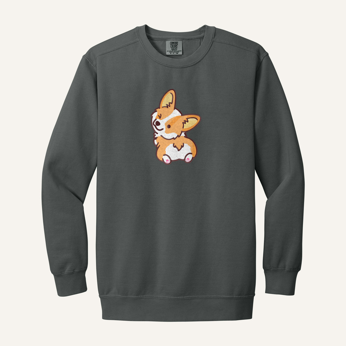 Corgi Butt Embroidered Tee – Comfort Colors Crewneck in Pepper