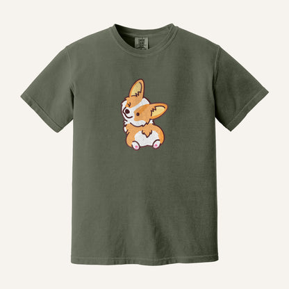 Corgi Butt Embroidered Tee – Comfort Colors Tee in Moss