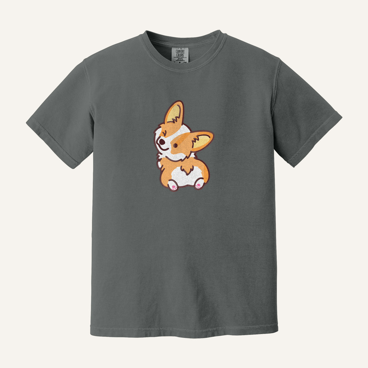 Corgi Butt Embroidered Tee – Comfort Colors Tee in Pepper