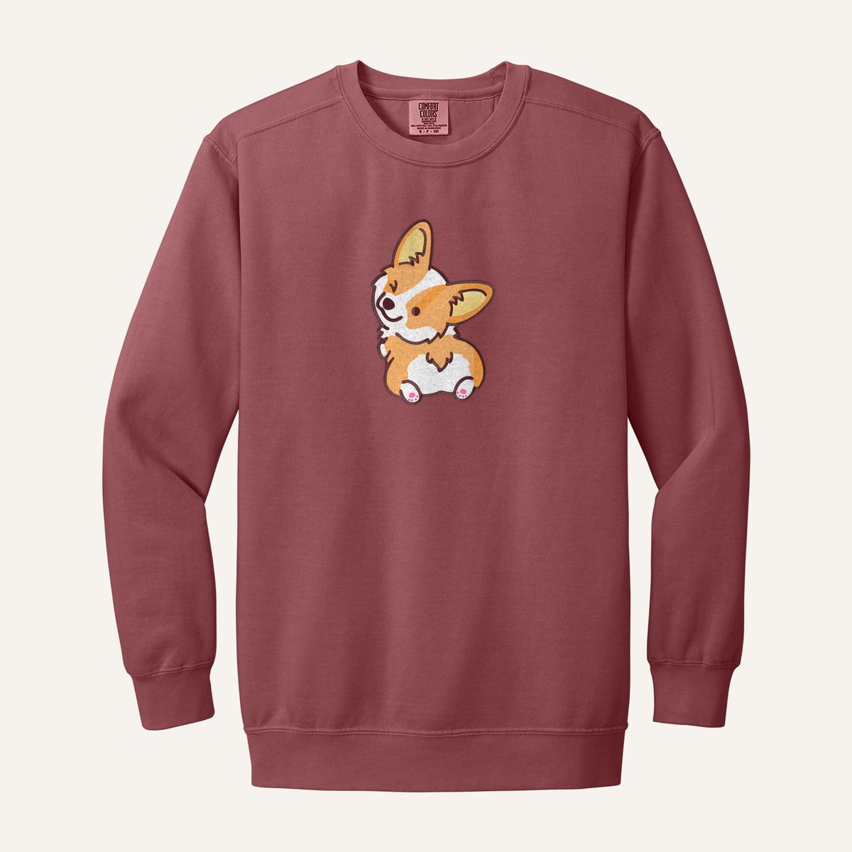 Corgi Butt Embroidered Tee – Comfort Colors Crewneck in Crimson