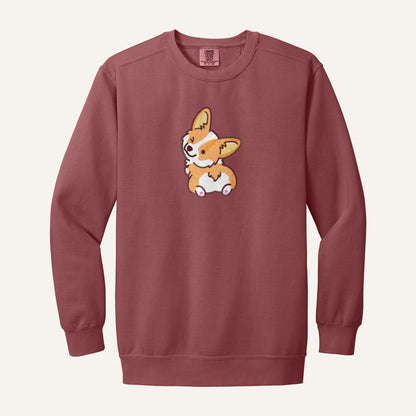 Corgi Butt Embroidered Tee – Comfort Colors Crewneck in Crimson