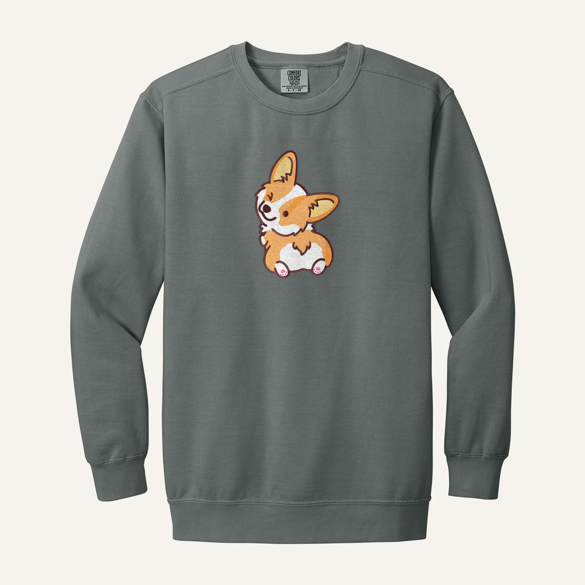 Corgi Butt Embroidered Tee – Comfort Colors Crewneck in Grey