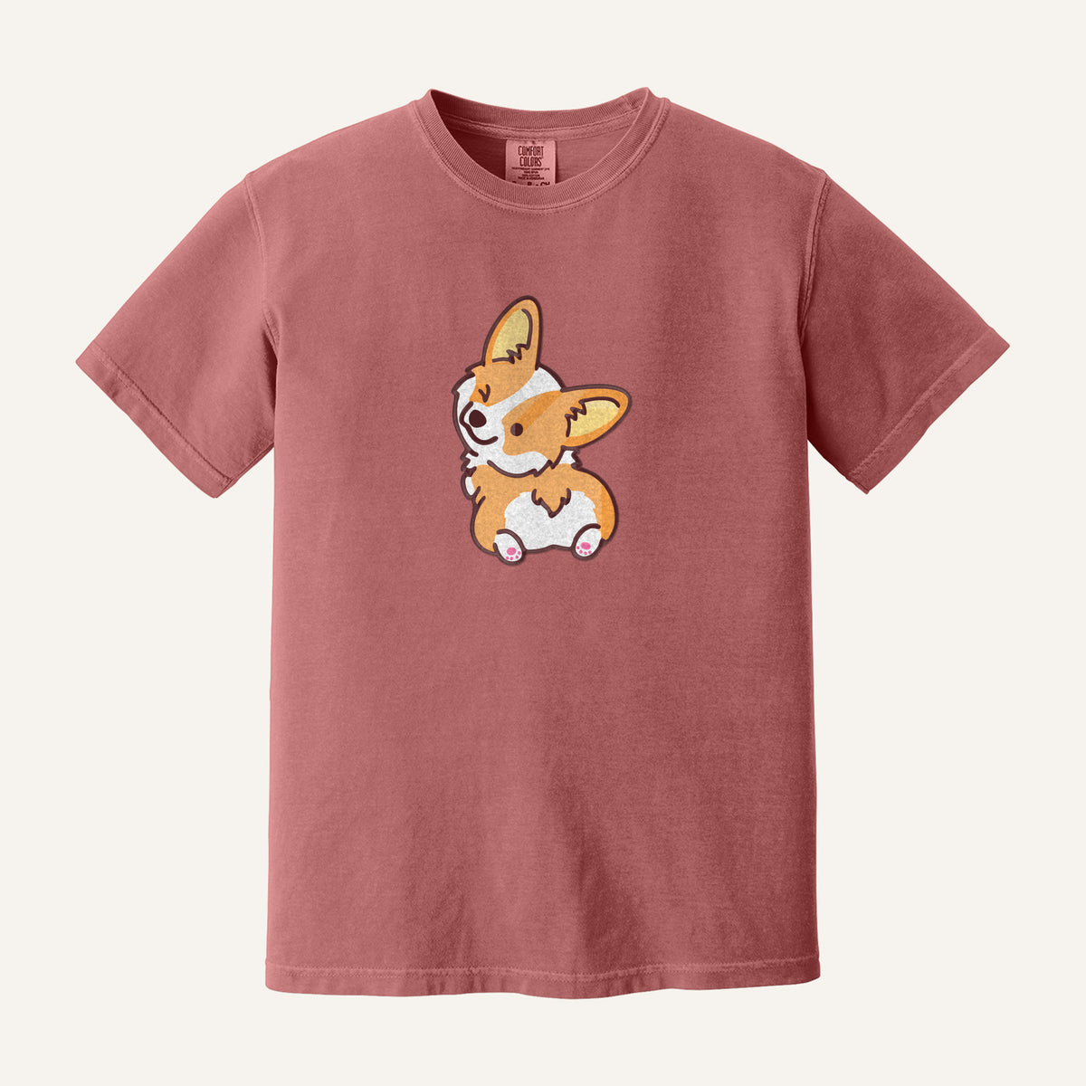 Corgi Butt Embroidered Tee – Comfort Colors Tee in Crimson