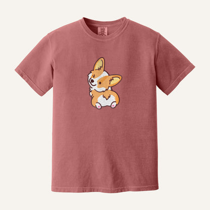 Corgi Butt Embroidered Tee – Comfort Colors Tee in Crimson