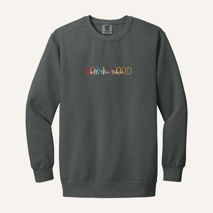 God Is Good Embroidered Sweatshirt – Comfort Colors Crewneck in Pepper