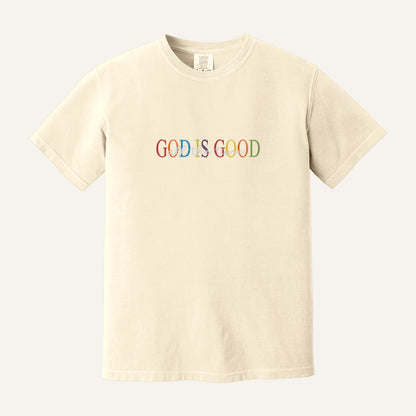 God Is Good Embroidered Sweatshirt – Comfort Colors Tee in Ivory