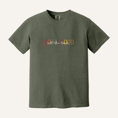 God Is Good Embroidered Sweatshirt – Comfort Colors Tee in Moss