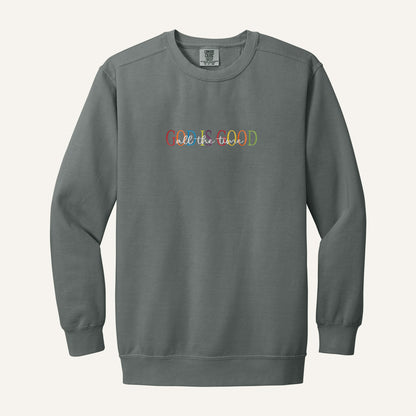 God Is Good Embroidered Sweatshirt – Comfort Colors Crewneck in Grey