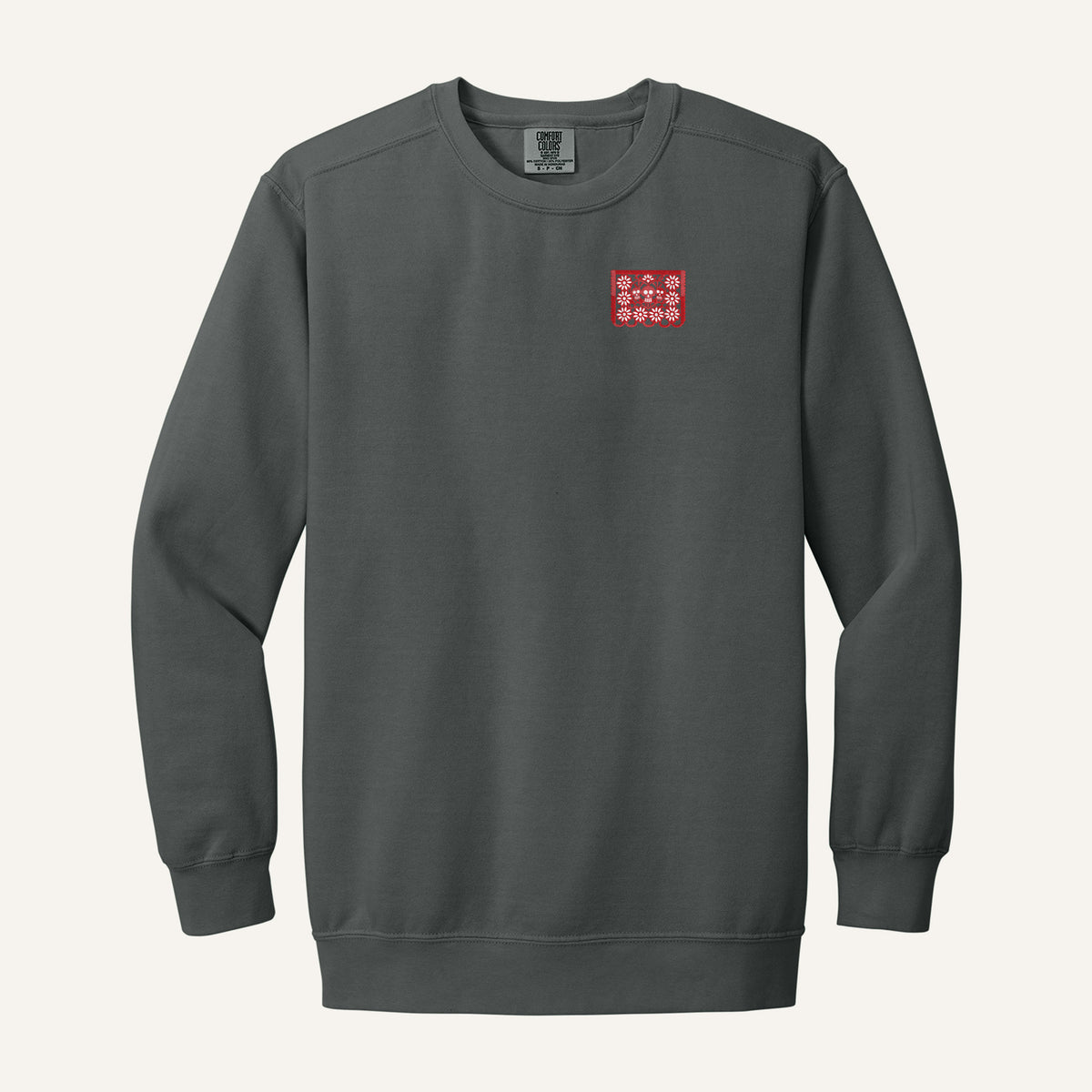Papel Picado Skull Embroidered Sweatshirt – Comfort Colors Crewneck in Pepper