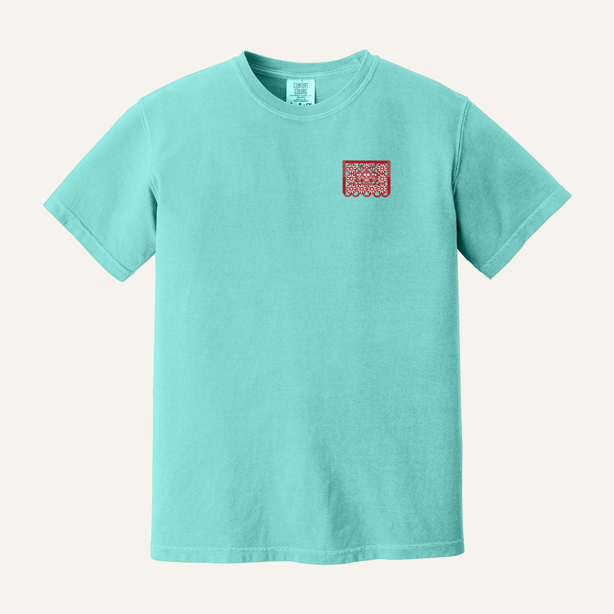 Papel Picado Skull Embroidered Sweatshirt – Comfort Colors Tee in Chalky Mint