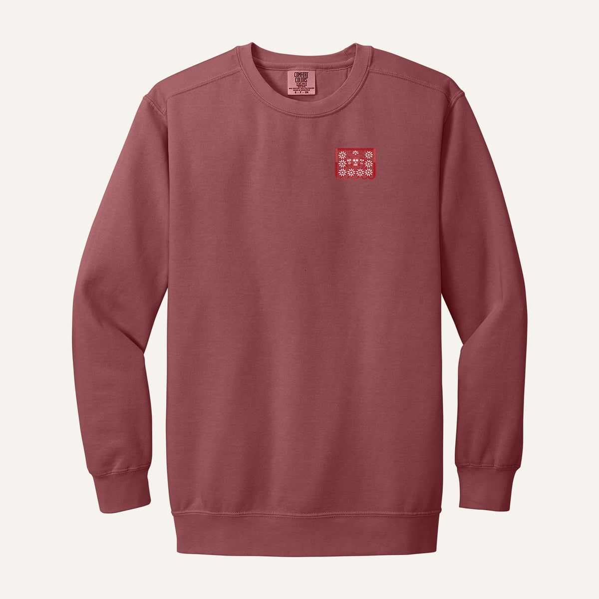 Papel Picado Skull Embroidered Sweatshirt – Comfort Colors Crewneck in Crimson