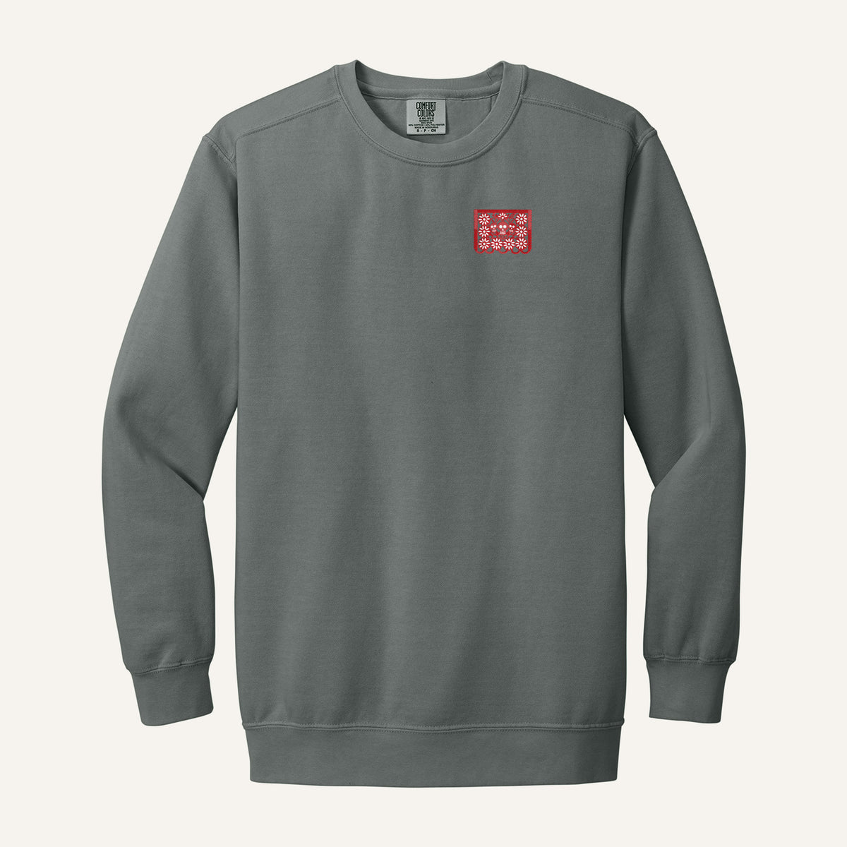 Papel Picado Skull Embroidered Sweatshirt – Comfort Colors Crewneck in Grey