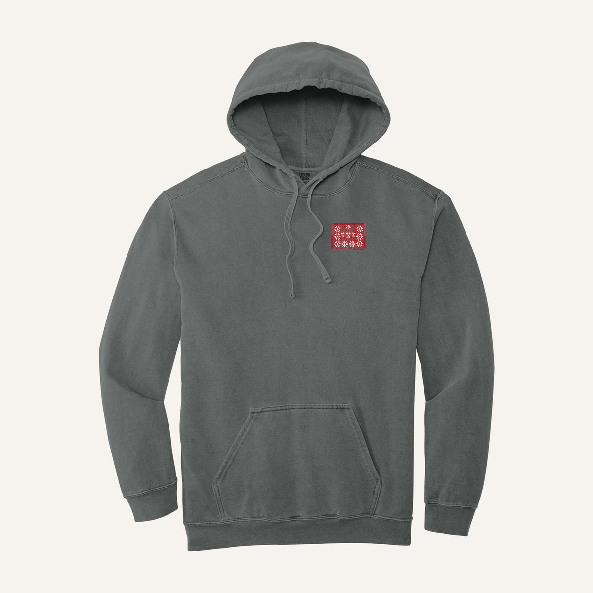 Papel Picado Skull Embroidered Sweatshirt – Comfort Colors Hoodie in Grey