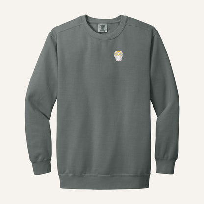 Sugar Skull Embroidered Tee – Comfort Colors Crewneck in Grey