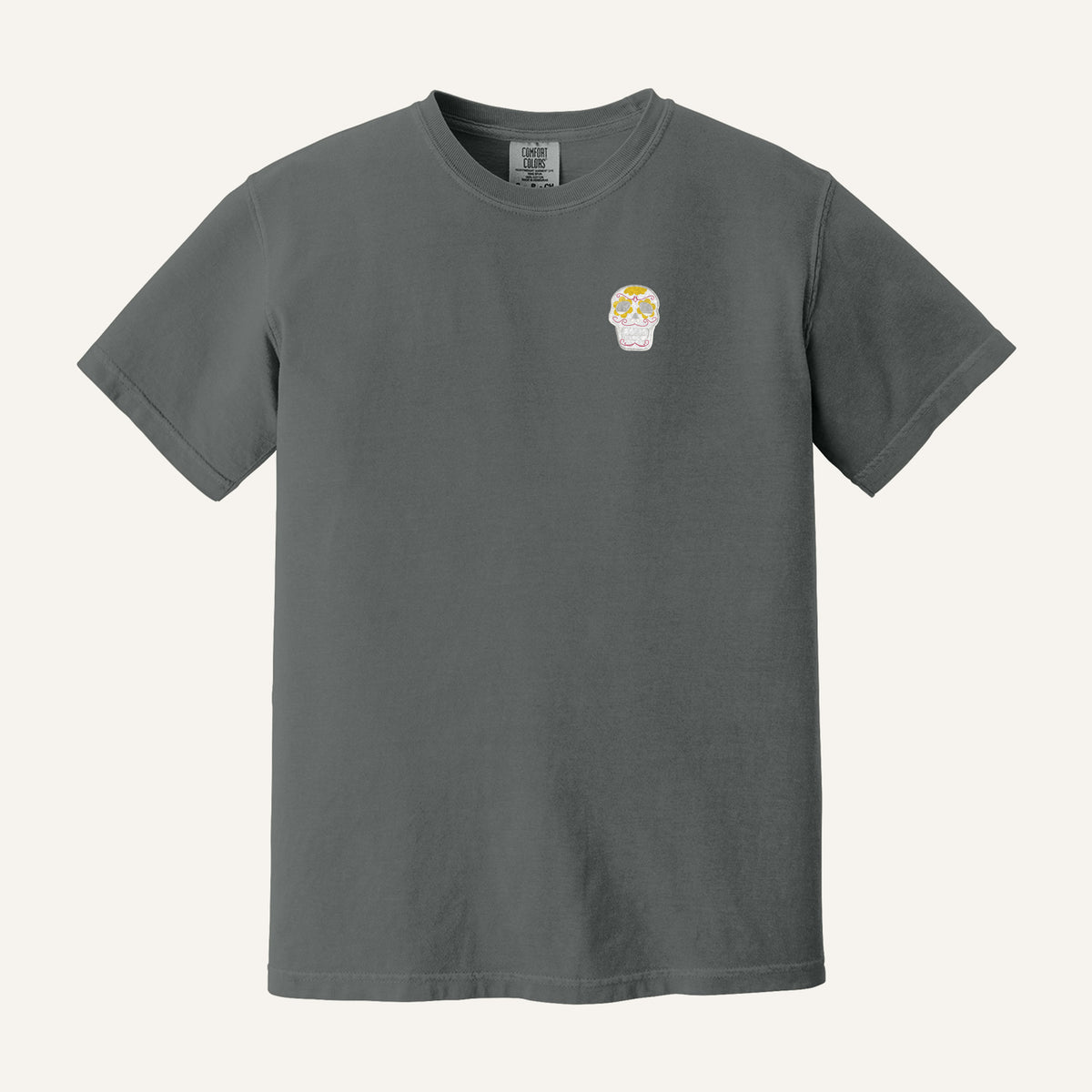Sugar Skull Embroidered Tee – Comfort Colors Tee in Pepper