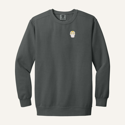 Sugar Skull Embroidered Tee – Comfort Colors Crewneck in Pepper