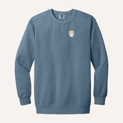 Sugar Skull Embroidered Tee – Comfort Colors Crewneck in Blue Jean