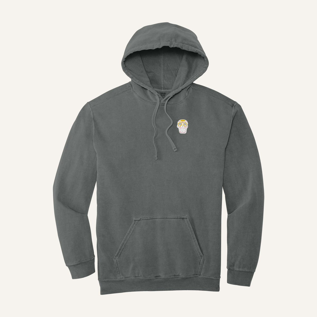 Sugar Skull Embroidered Tee – Comfort Colors Hoodie in Grey