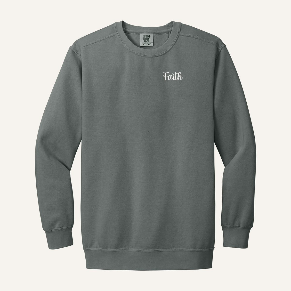 Faith Script Embroidered Sweatshirt – Comfort Colors Crewneck in Grey