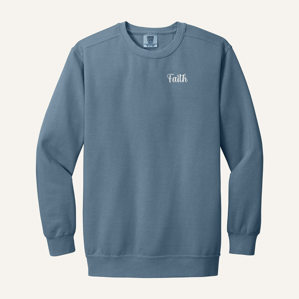 Faith Script Embroidered Sweatshirt – Comfort Colors Crewneck in Blue Jean