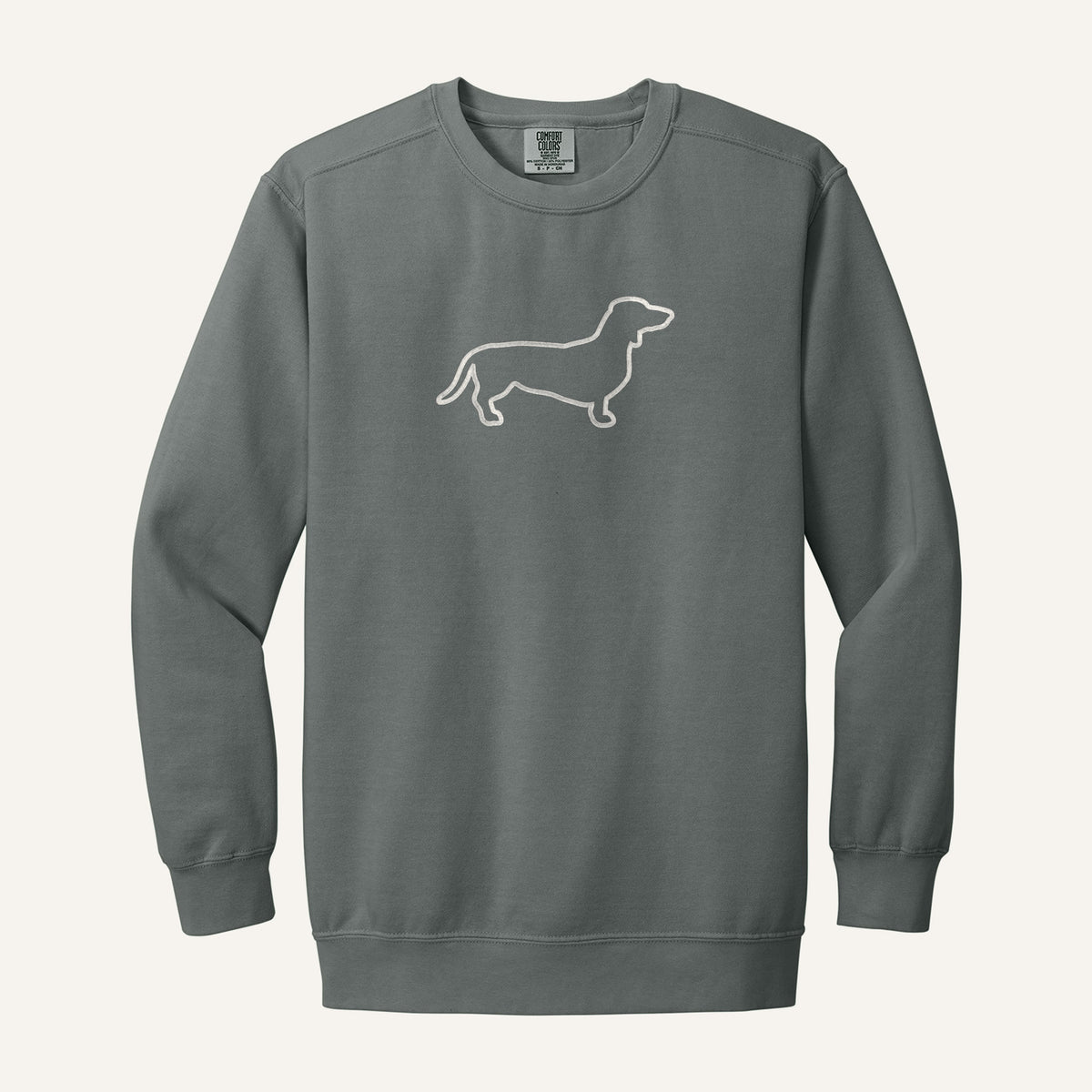 Dachshund Embroidered Sweatshirt – Comfort Colors Crewneck in Grey