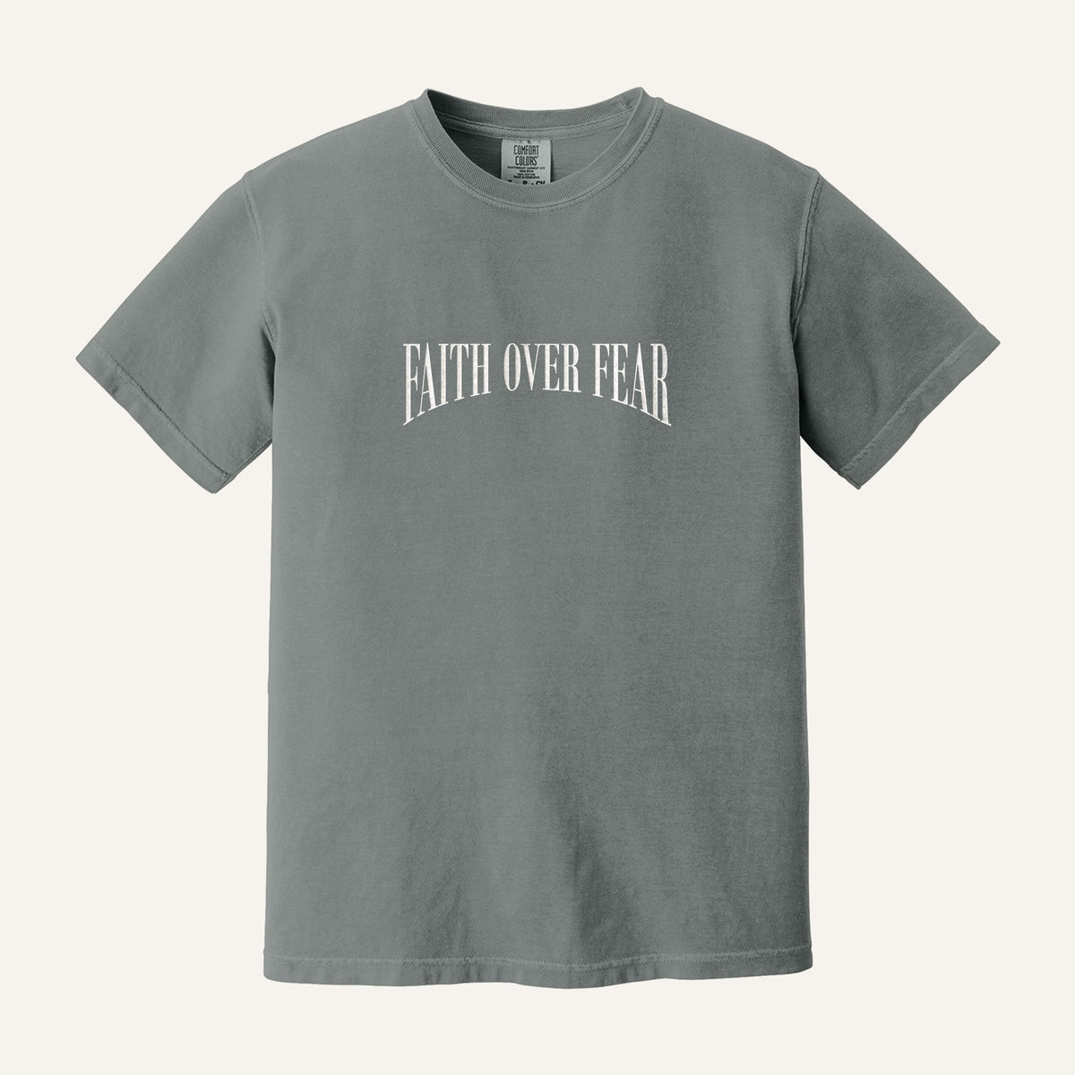 Faith Over Fear Embroidered Sweatshirt – Comfort Colors Tee in Grey