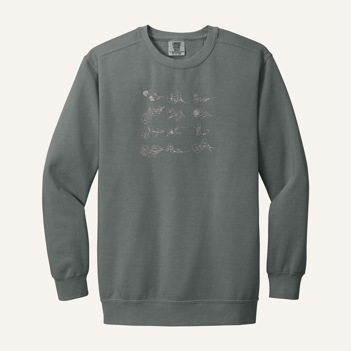 Birth Flower Embroidered Sweatshirt – Comfort Colors Crewneck in Grey