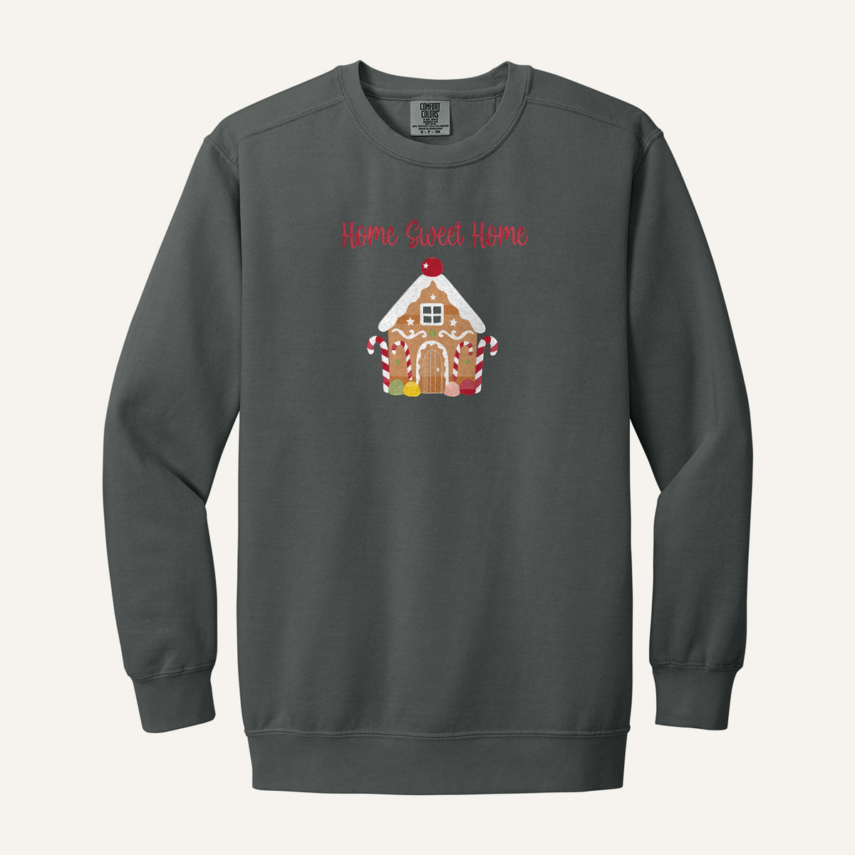 Gingerbread House Embroidered Sweatshirt – Comfort Colors Crewneck in Pepper