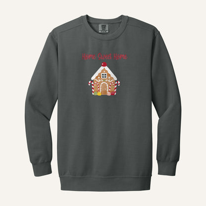 Gingerbread House Embroidered Sweatshirt – Comfort Colors Crewneck in Pepper
