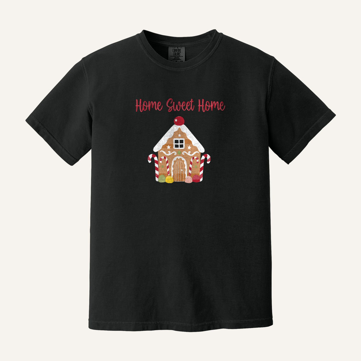 Gingerbread House Embroidered Sweatshirt – Comfort Colors Tee in Black