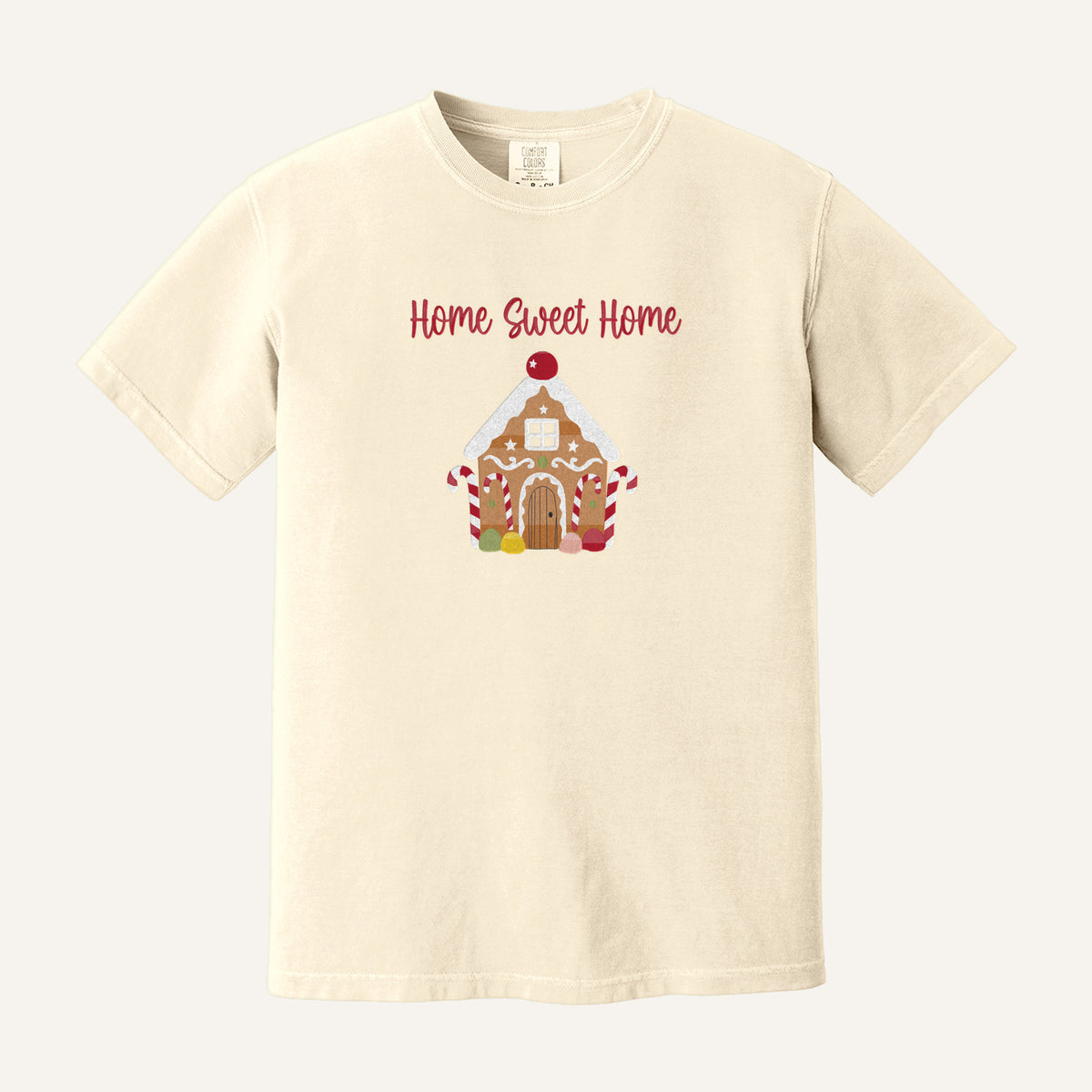 Gingerbread House Embroidered Sweatshirt – Comfort Colors Tee in Ivory
