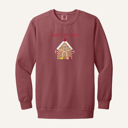 Gingerbread House Embroidered Sweatshirt – Comfort Colors Crewneck in Crimson