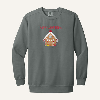 Gingerbread House Embroidered Sweatshirt – Comfort Colors Crewneck in Grey