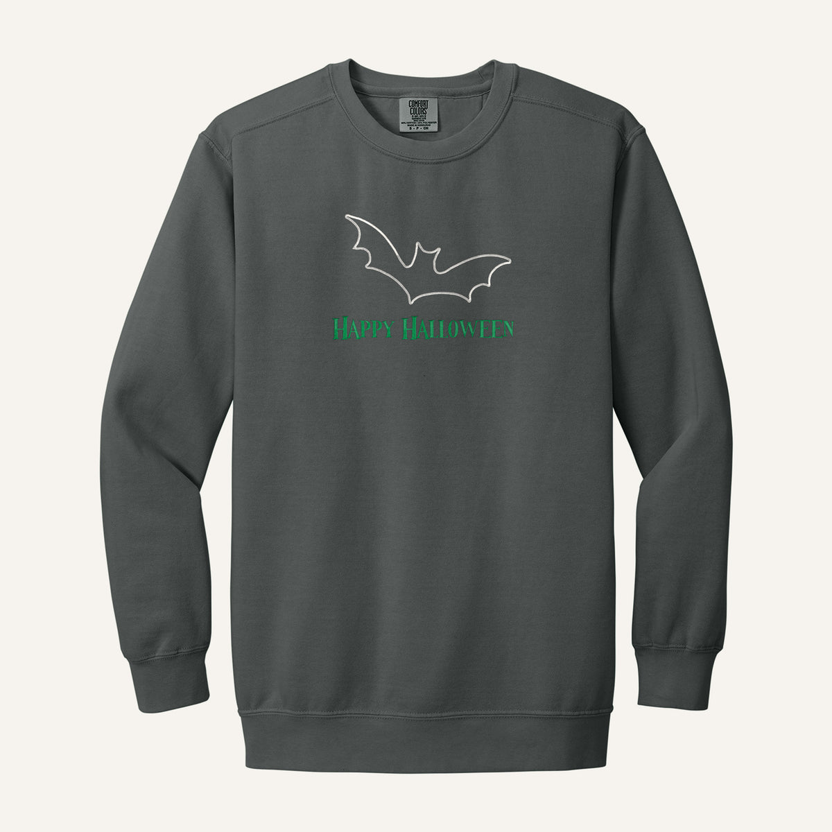 Happy Halloween Bat Embroidered Sweatshirt – Comfort Colors Crewneck in Pepper
