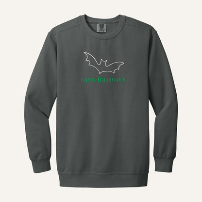 Happy Halloween Bat Embroidered Sweatshirt – Comfort Colors Crewneck in Pepper