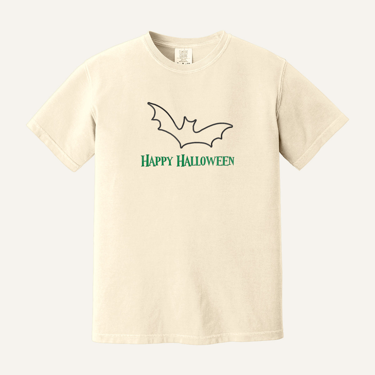 Happy Halloween Bat Embroidered Sweatshirt – Comfort Colors Tee in Ivory
