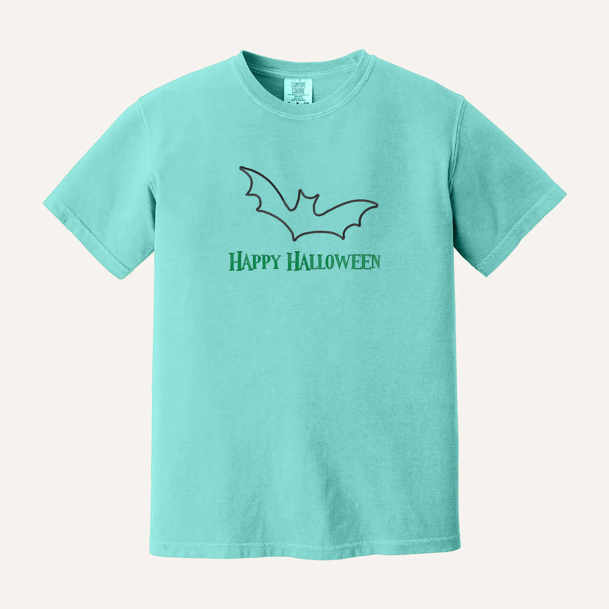 Happy Halloween Bat Embroidered Sweatshirt – Comfort Colors Tee in Chalky Mint