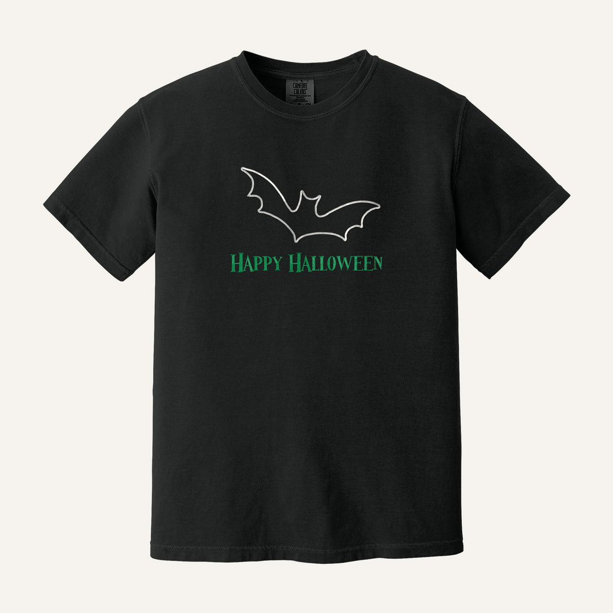 Happy Halloween Bat Embroidered Sweatshirt – Comfort Colors Tee in Black