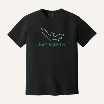 Happy Halloween Bat Embroidered Sweatshirt – Comfort Colors Tee in Black