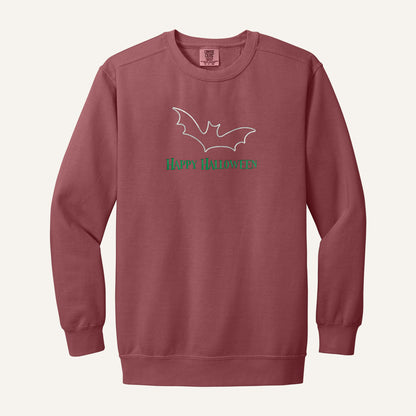 Happy Halloween Bat Embroidered Sweatshirt – Comfort Colors Crewneck in Crimson