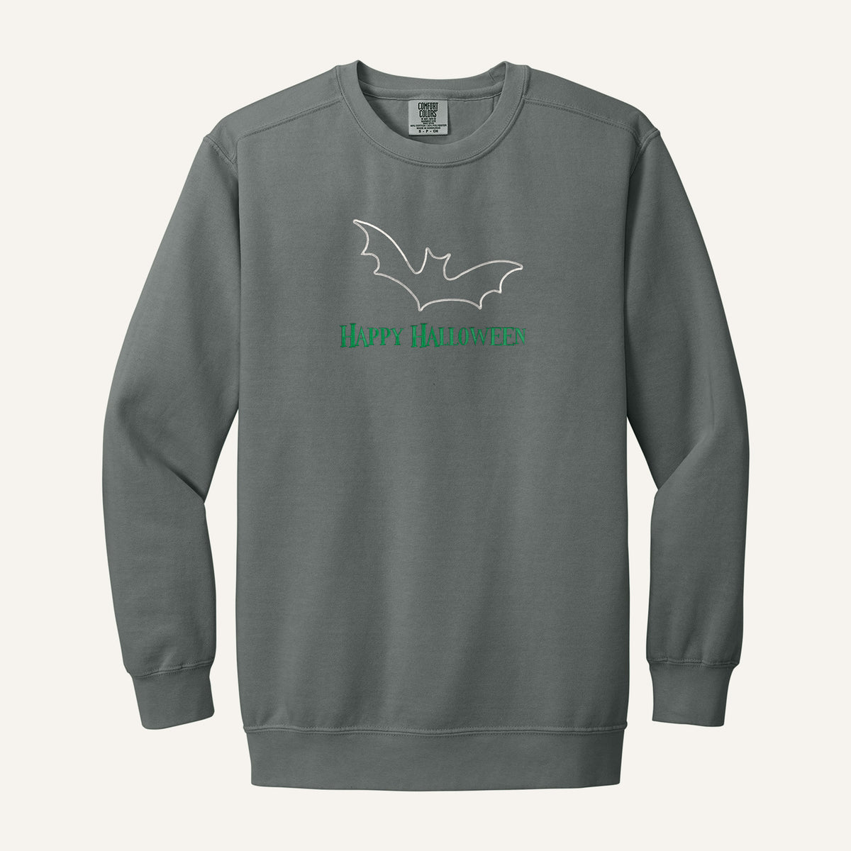 Happy Halloween Bat Embroidered Sweatshirt – Comfort Colors Crewneck in Grey
