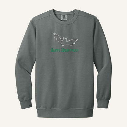 Happy Halloween Bat Embroidered Sweatshirt – Comfort Colors Crewneck in Grey