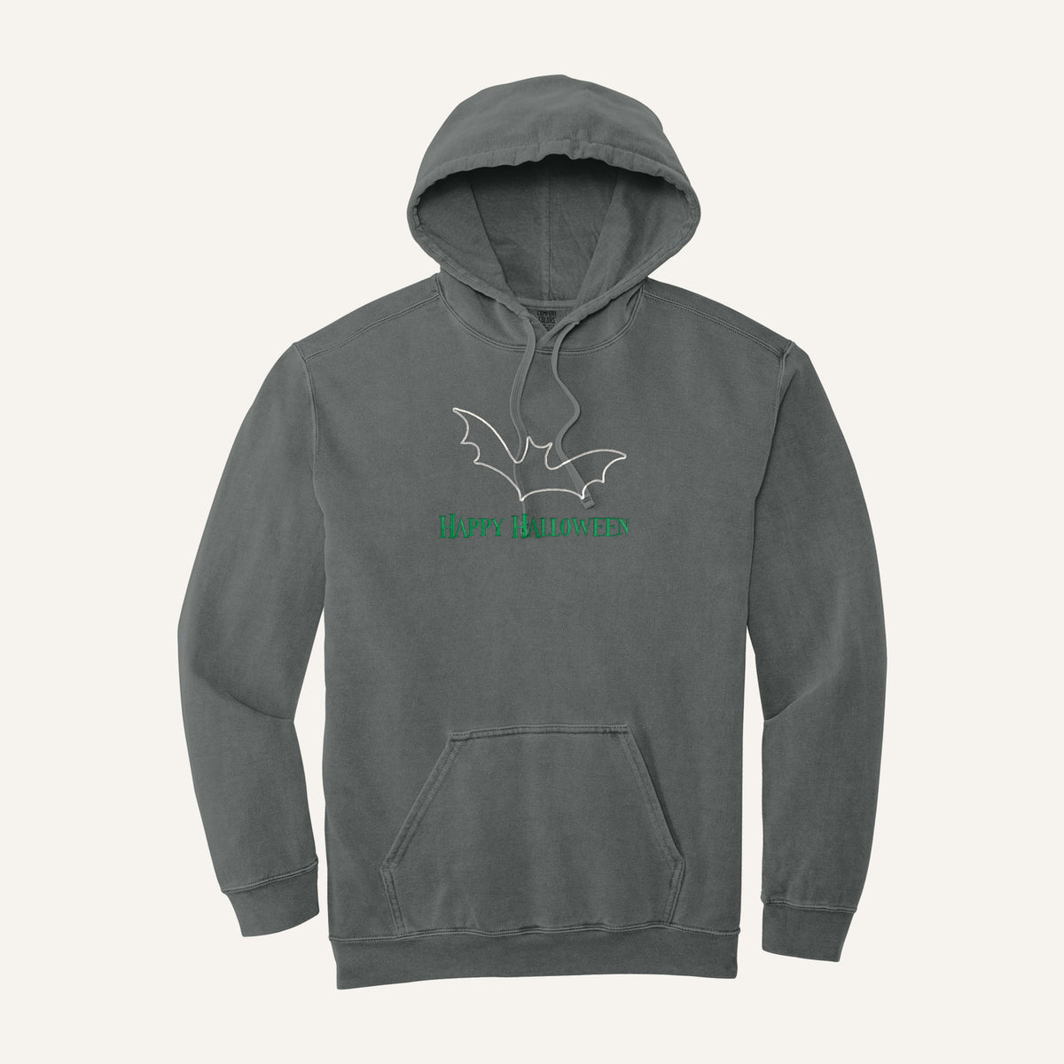 Happy Halloween Bat Embroidered Sweatshirt – Comfort Colors Hoodie in Grey