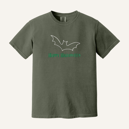 Happy Halloween Bat Embroidered Sweatshirt – Comfort Colors Tee in Moss