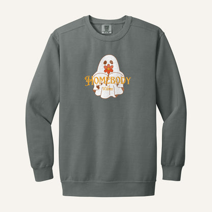 Homebody Vibes Ghost Embroidered Sweatshirt – Comfort Colors Crewneck in Grey