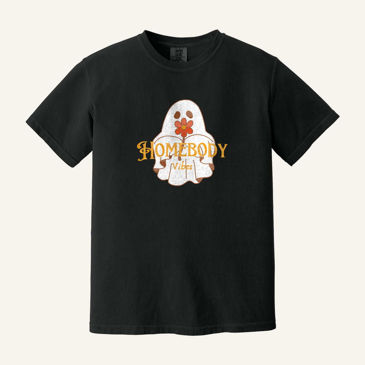 Homebody Vibes Ghost Embroidered Sweatshirt – Comfort Colors Tee in Black